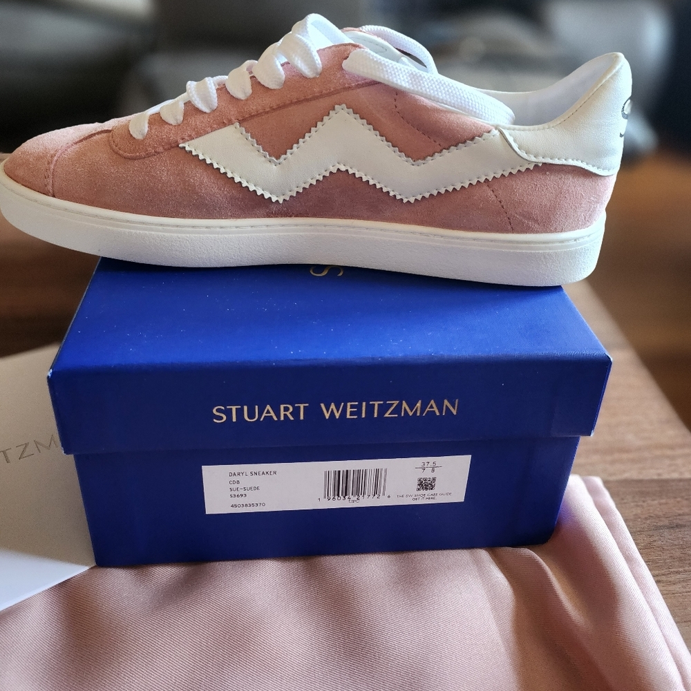 Stuart Weitzman Daryl Blush Suede Sneaker 7 NIB
